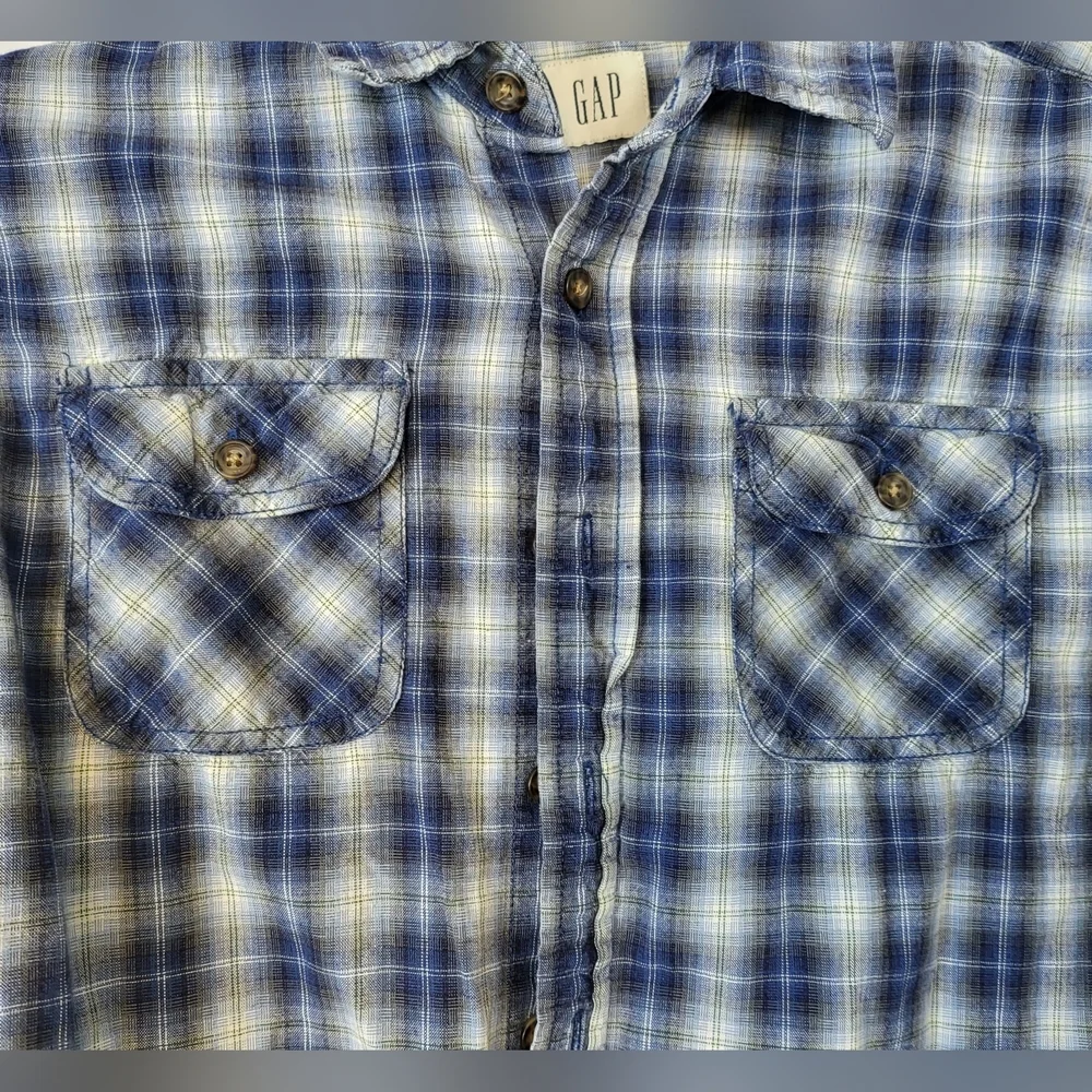 Gap Boys Blue Plaid Long Sleeve Collared Button‎ Down Cotton Shirt S Vintage